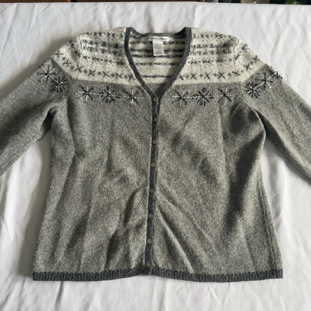 Jillian Jones Wool Cardigan Size S‎ Angora Fair Isle Nordic 90s Knit Cabin